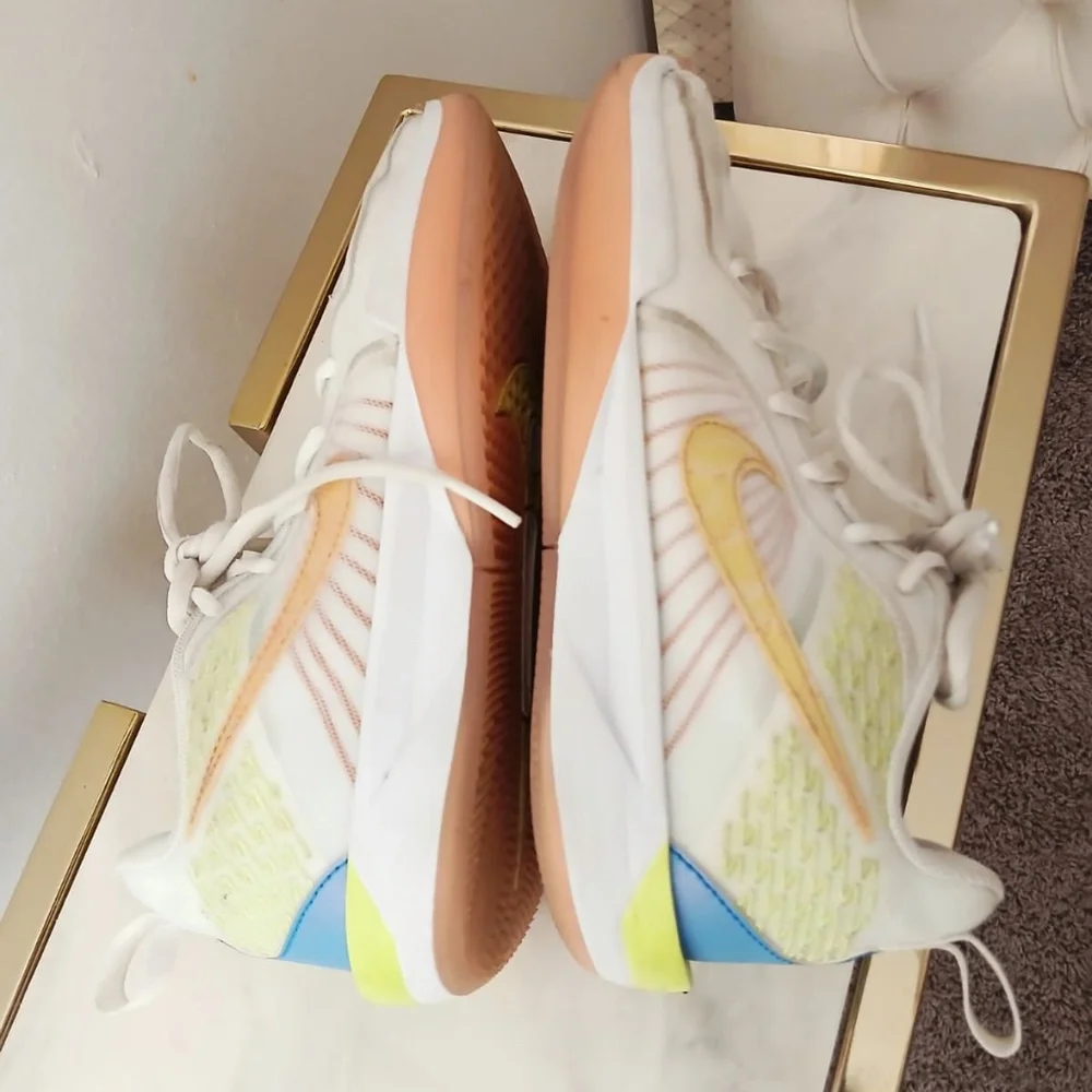 Nike Peach & Neon Accent White Running Shoes Size 4Y